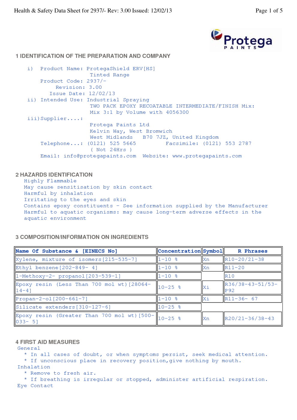 ProtegaShield ERV[HS] Tinted Range MSDS Download