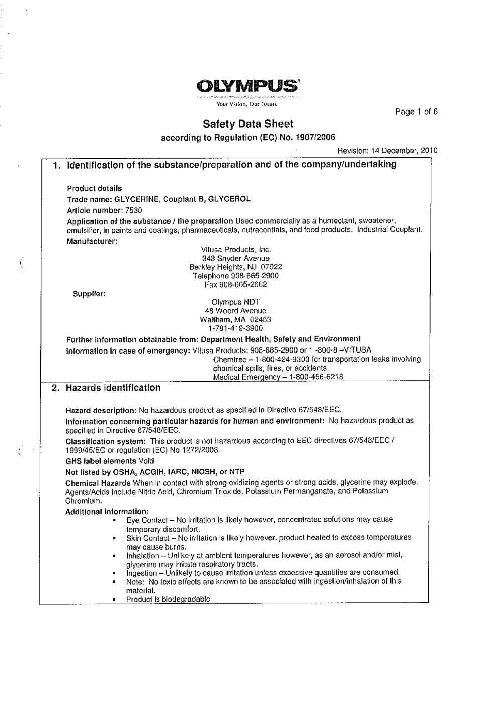 Glycerol Msds