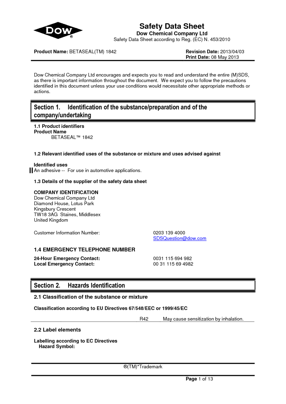 BETASEAL(TM) 1842 MSDS Download