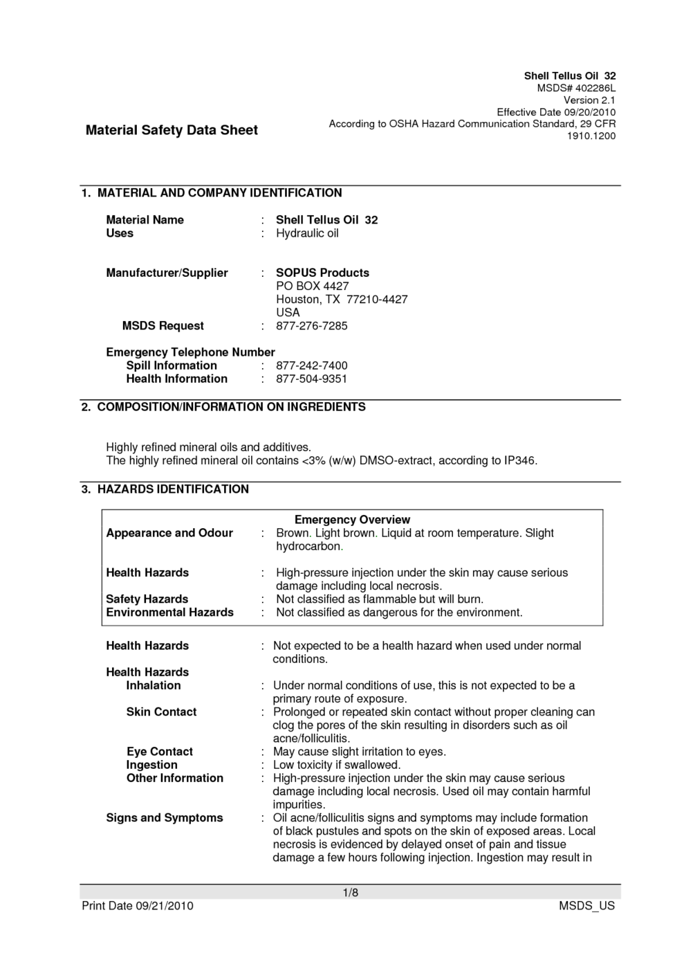 Shell Diala Oil AX MSDS Download